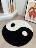 Gaeaspace  -  Yin and Yang Symbol Fluffy Circle Soft Rug Black and White Circle Digital Carpet for Bedroom with Chinese Characteristic