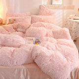 Gaeaspace  - Luxury Pure Color Plush Shaggy Warm Fleece Girl Bedding Set Mink Velvet Single Double Duvet Cover Set Pillowcase Home Textiles