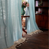 Gaeaspace  -  Pastoral Linen Plaid Curtains with Tassels American Rural Grid Cotton Yarn Hand Crochet Cortinas Window Deco Fabrics for Bedroom