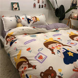 Gaeaspace  -  Boys Girls Bedding Set Fashion Adult Children Bed Linen Duvet Quilt Cover Pillowcase Cute Cartoon Bear Polyester Flat Sheets