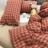 Gaeaspace  -  Fashion red plaid bedding set girl,simple geometry cotton twin full queen King home textile bed sheet pillow case quilt cover