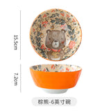 Gaeaspace  -  Cartoon Animal Porcelain Dinner Plate Cute Children's Bowl Christmas Decoration Dishes Household Ceramic Elk Bear Rabbit Bowl