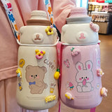 Gaeaspace  -  Kawaii Jumbo Stainless Steel Thermos Water Bottle With Straw Sticker Cute Kids Girl School Thermal Bottle Vacuum Flask For Gifts