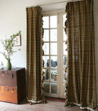 Gaeaspace  -  Natural Linen Lattice Curtains American Rural Cotton Hemp Curtain Blackout Ruffle Plaid Cortinas for Living Room Bedroom Cafe