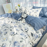 Gaeaspace  -  French Pastoral Flowers Printed 100% Cotton Bedding Set Single Queen King Quilt/Duvet Cover Bed Linen Fitted Sheet Pillowcases