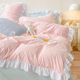 Gaeaspace   -  Kawaii Pink Bedding Set Bedspreads Polyester Twin Full Queen Size Cute Fitted Double Bed Sheet Pillowcase Bedroom Duvet Cover