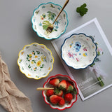 Gaeaspace  -  Nordic Simple Hand-painted Ceramic Salad Cake Bowl Colorful Porcelain Soup Fruit Bowl Lace Rice Dessert Snack Bowl Tableware