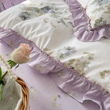 Gaeaspace  -  100% Cotton French Vintage Gardenia Printing Princess Bedding Set Rural Flowers Ruffles Quilt/Duvet Cover Bed Linen Pillowcases