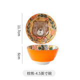 Gaeaspace  -  Cartoon Animal Porcelain Dinner Plate Cute Children's Bowl Christmas Decoration Dishes Household Ceramic Elk Bear Rabbit Bowl