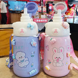 Gaeaspace  -  Kawaii Jumbo Stainless Steel Thermos Water Bottle With Straw Sticker Cute Kids Girl School Thermal Bottle Vacuum Flask For Gifts