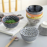 Gaeaspace  -  4 Pcs/set 4.5 Inch Rice Bowl Ceramic Tableware Thread Underglaze Color Support Oven and Dishwasher