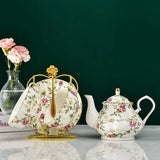 Gaeaspace  -  European Bone China Tea Set English Afternoon Tea Cup Set Teapot High-Grade Porcelain Coffee Pot 1 TeaPot 2 Cups and Saucers