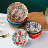 Gaeaspace  -  Cartoon Animal Porcelain Dinner Plate Cute Children's Bowl Christmas Decoration Dishes Household Ceramic Elk Bear Rabbit Bowl