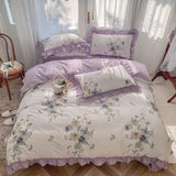 Gaeaspace  -  100% Cotton French Vintage Gardenia Printing Princess Bedding Set Rural Flowers Ruffles Quilt/Duvet Cover Bed Linen Pillowcases