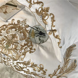 Gaeaspace  - White Luxury European Royal Gold Embroidery 60S Satin And Cotton Bedding Set Duvet Cover Bed Sheet Or Fitted Sheet Pillowcases