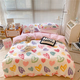 Gaeaspace   -  Kawaii Cherry Hearts Bedding Set For Home Cotton Twin Full Queen Size Cute Double Bed Fitted Bed Sheet Pillowcases Duvet Cover