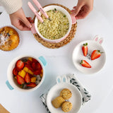 Gaeaspace  - Ceramics Double-layer Ramen Noodles Bowl Anti-scalding Instant Noodle Bowl Cute Bunny with Lid and Spoon Chopsticks Tableware