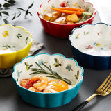 Gaeaspace  -  Nordic Simple Hand-painted Ceramic Salad Cake Bowl Colorful Porcelain Soup Fruit Bowl Lace Rice Dessert Snack Bowl Tableware