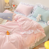 Gaeaspace   -  Kawaii Pink Bedding Set Bedspreads Polyester Twin Full Queen Size Cute Fitted Double Bed Sheet Pillowcase Bedroom Duvet Cover