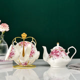 Gaeaspace  -  European Bone China Tea Set English Afternoon Tea Cup Set Teapot High-Grade Porcelain Coffee Pot 1 TeaPot 2 Cups and Saucers