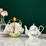 Gaeaspace  -  European Bone China Tea Set English Afternoon Tea Cup Set Teapot High-Grade Porcelain Coffee Pot 1 TeaPot 2 Cups and Saucers