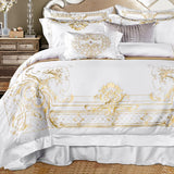 Gaeaspace  -  Luxury White European Palace Style Gold Embroidery Egyptian Cotton Bedding Set Duvet Cover Flat/Fitted Sheet Pillowcases 4/7Pcs