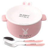 Gaeaspace  - Ceramics Double-layer Ramen Noodles Bowl Anti-scalding Instant Noodle Bowl Cute Bunny with Lid and Spoon Chopsticks Tableware