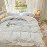 Gaeaspace  -  Kawaii Ruffle Bedding Set Cute Princess Lace Queen Size Quilt Cover 100% Cotton Set Luxury Fitted Bed Sheet With Pillow Case