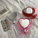 Gaeaspace  -  New Acrylic Double Side Makeup Mirror Heart Shaped Cosmetic Mirror Transparent Base Home Bedroom Desktop Make Up Mirror