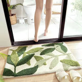 Gaeaspace  -  Green Leaves Flocking Bath Mat Non-slip Absorbent Microfiber Bathroom Rug Home Entrance Door Mat Super Soft Bath Carpet Tapijt