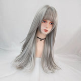 Gaeaspace  -  Women Long Synthetic Lolita Wig Gray Highlight Hanging Ear Dyeing Micro-Volume Wavy Cosplay Wigs