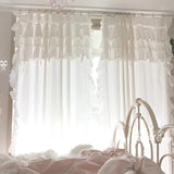 Gaeaspace  -  Premium Cotton Solid White Blackout Curtains for Living Room, Fashion Princess Lace Window Drapes with Ruffles Ties for Bedroom