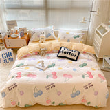 Gaeaspace   -  Kawaii Cherry Hearts Bedding Set For Home Cotton Twin Full Queen Size Cute Double Bed Fitted Bed Sheet Pillowcases Duvet Cover