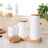 Gaeaspace  -  3pcs Ceramic Seasoning Bottle Nordic Style Kitchen Seasoning Jar   Set Wooden Lid Salt Shaker Seasoning Jar Kitchen Accessories