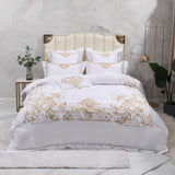 Gaeaspace  -  Luxury White European Palace Style Gold Embroidery Egyptian Cotton Bedding Set Duvet Cover Flat/Fitted Sheet Pillowcases 4/7Pcs