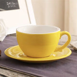 Gaeaspace  -  200ml European Macaron Wide Mouth Cappuccino Coffee Cup with Saucer Set Creative Minimalist Colored Glaze Espresso Milk Mug