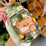 Gaeaspace   -  Kawaii Jumbo Bear Water Bottle For Children Girl School Cute Plastic Travel Milk Tea Juice Portable Gourd With Straw 3D Sticker