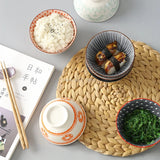 Gaeaspace  -  4 Pcs/set 4.5 Inch Rice Bowl Ceramic Tableware Thread Underglaze Color Support Oven and Dishwasher