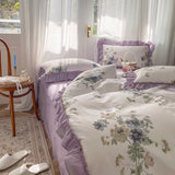 Gaeaspace  -  100% Cotton French Vintage Gardenia Printing Princess Bedding Set Rural Flowers Ruffles Quilt/Duvet Cover Bed Linen Pillowcases