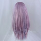 Gaeaspace  -  Synthetic Long Straight Hair Pink Highlighting Blue Heat-Resistant Cosplay Wig With Bangs For Women