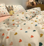 Gaeaspace  -  Cute sweet heart bedding set,simple single double cotton twin full queen King home textile bed sheet pillow case quilt cover