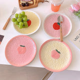 Gaeaspace  -  Kawaii Strawberry Peach Plate For Food Ceramics Cute Pink Breakfast Cake Snack Fruit Dessert Decorative Dish Kitchen Tableware