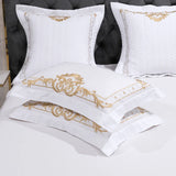 Gaeaspace  -  Luxury White European Palace Style Gold Embroidery Egyptian Cotton Bedding Set Duvet Cover Flat/Fitted Sheet Pillowcases 4/7Pcs