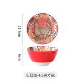 Gaeaspace  -  Cartoon Animal Porcelain Dinner Plate Cute Children's Bowl Christmas Decoration Dishes Household Ceramic Elk Bear Rabbit Bowl