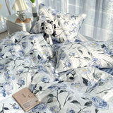 Gaeaspace  -  French Pastoral Flowers Printed 100% Cotton Bedding Set Single Queen King Quilt/Duvet Cover Bed Linen Fitted Sheet Pillowcases