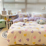 Gaeaspace   -  Kawaii Cherry Hearts Bedding Set For Home Cotton Twin Full Queen Size Cute Double Bed Fitted Bed Sheet Pillowcases Duvet Cover