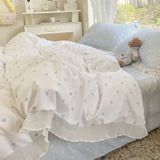 Gaeaspace  -  Kawaii Ruffle Bedding Set Cute Princess Lace Queen Size Quilt Cover 100% Cotton Set Luxury Fitted Bed Sheet With Pillow Case