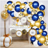 Gaeaspace  -  103pcs Navy Blue Metallic Balloon Royal Blue White Latex Balloon Gold Confetti Balloon Arch for Birthday Wedding Party DIY Decor