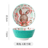 Gaeaspace  -  Cartoon Animal Porcelain Dinner Plate Cute Children's Bowl Christmas Decoration Dishes Household Ceramic Elk Bear Rabbit Bowl