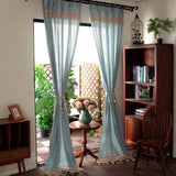 Gaeaspace  -  Pastoral Linen Plaid Curtains with Tassels American Rural Grid Cotton Yarn Hand Crochet Cortinas Window Deco Fabrics for Bedroom